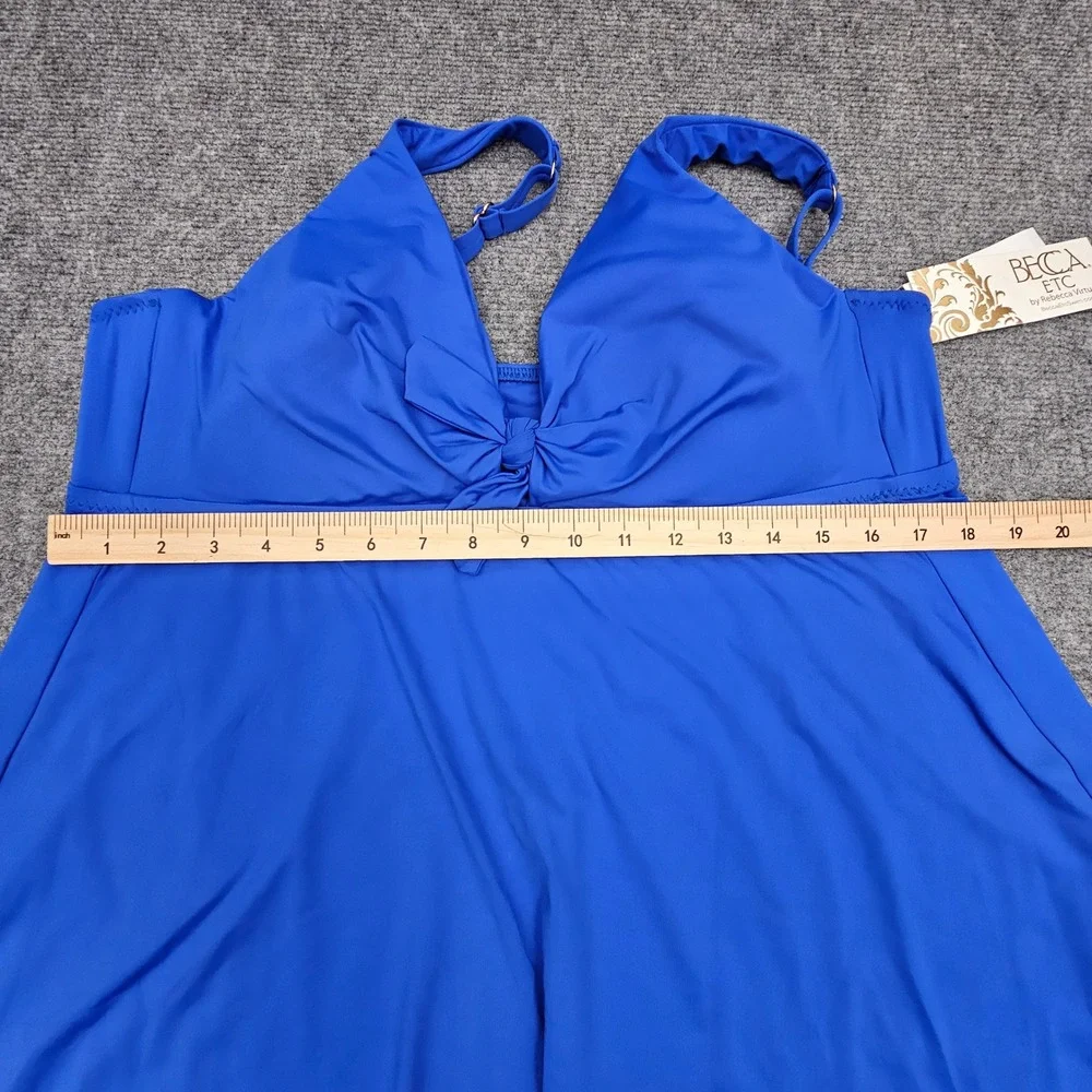 Becca ETC Tankini Top Womens 1X Blue Tie Front Swimsuit Swimwear NEW